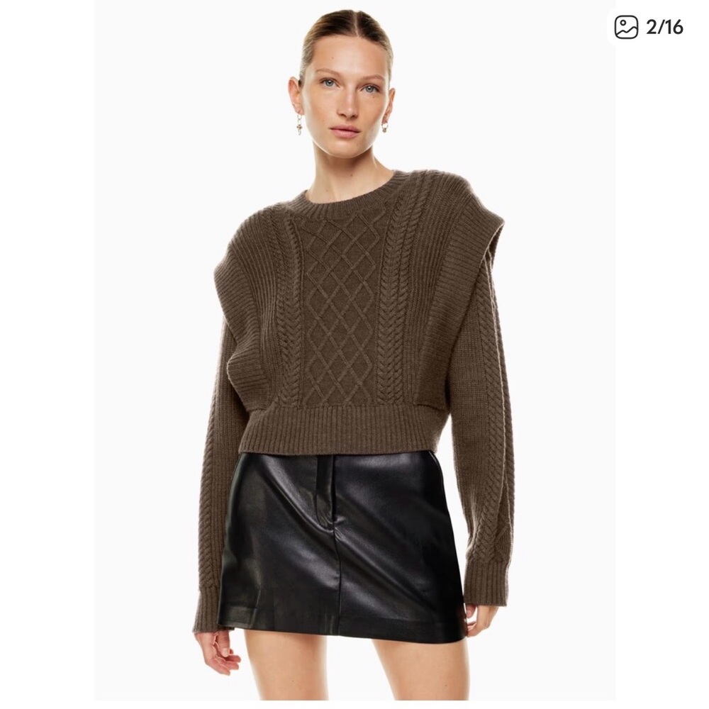 Aritzia Babaton Seek Sweater Rich Mocha Brown Merino Wool Cable Knit Size XS
